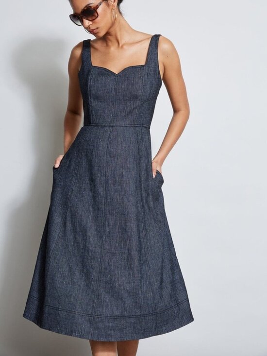 Elie Tahari Dresses & Skirts - Elie Tahari Denim Indigo A-Line Midi Dress